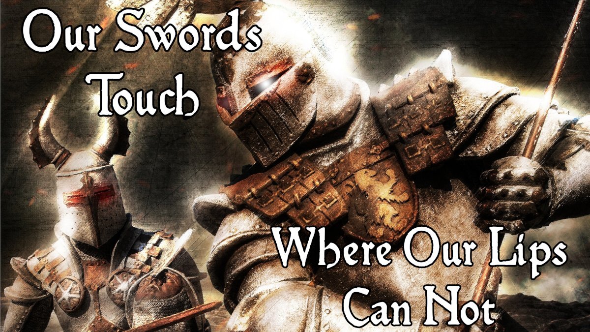 "Our Swords Touch Where Our Lips Can Not promo image for blog